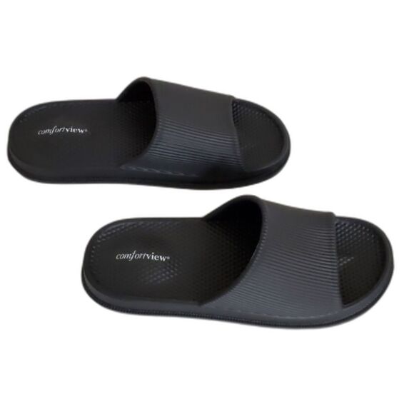 NEW Women's Comfortview Black Slip On Summer Beach Slide Sandals , Size 11W - Picture 1 of 6